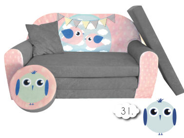 Sofa kanapa dla dzieci rozkładana Bird Grey