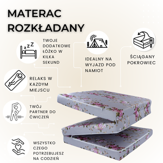 Materac Szare Kwiaty M 180x65x7cm Turystyczny Rozkładany - 2