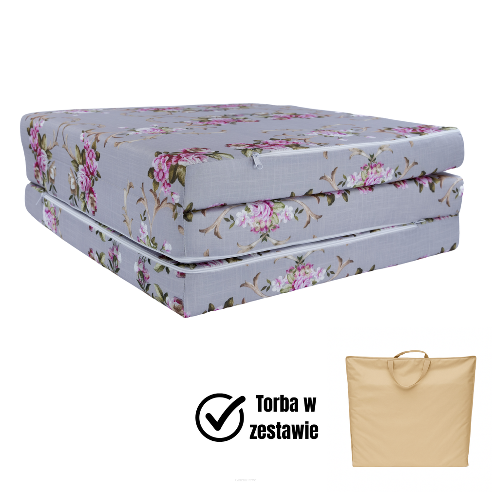 Materac Szare Kwiaty M 180x65x7cm Turystyczny Rozkładany