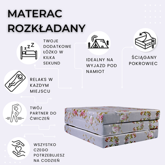 Materac Szare Kwiaty mikrofaza XM 195x60x9cmTurystyczny Rozkładany - 2