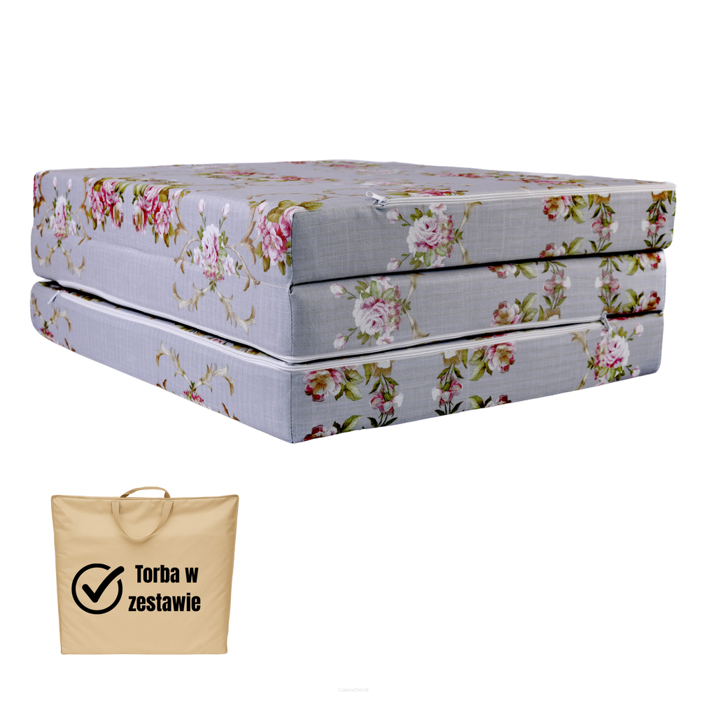 Materac Szare Kwiaty mikrofaza XM 195x60x9cmTurystyczny Rozkładany