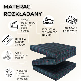 Materac VW GTI - M 180x65x7cm Szara Krata z Czerwienią Rozkładany Turystyczny - 3