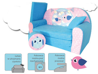 Sofa kanapa dla dzieci rozkładana Bird Pink - 3